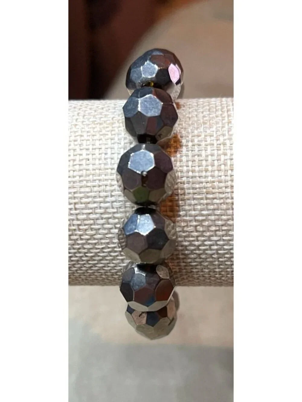 Vintage Y2K Express Multi Faceted Polished Hematite Beaded Stretch Bracelet